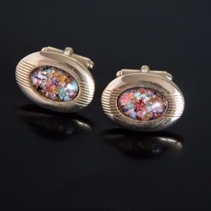 Vtg Anson Jeweled Glitter Stone Cufflinks Tie Clip